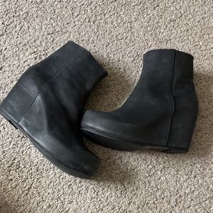 Black Leather Wedge Ankle Boots for Women